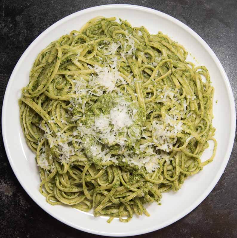 arugula walnut pesto overhead