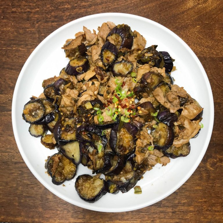 japanese egg plant with stir fry pork in soy