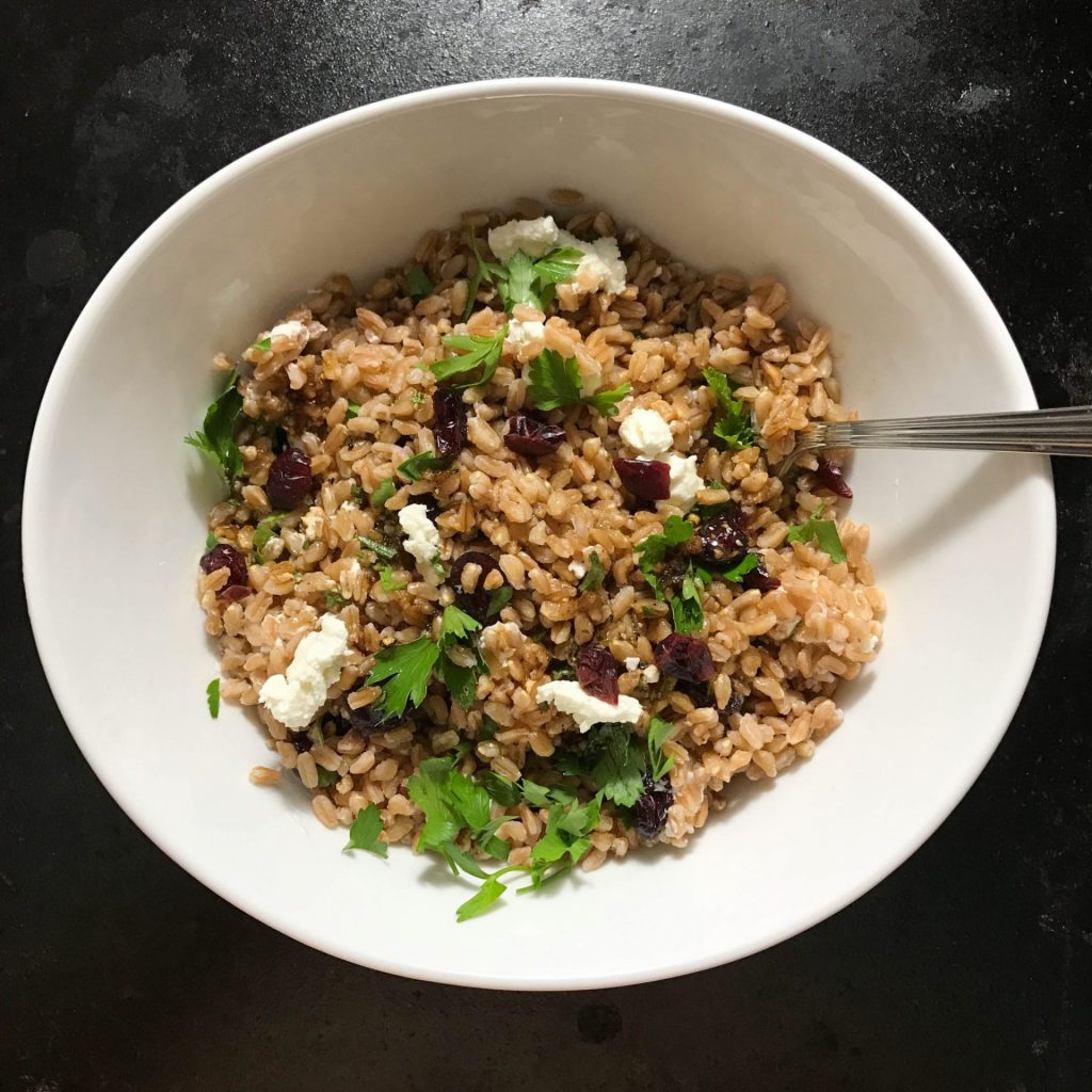 Warm Farro Salad with Fresh Herbs, Goat Cheese and Dried Cherries | www.alldayieat.com