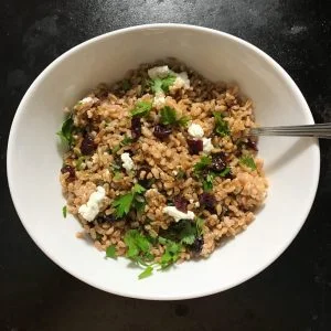 Warm Farro Salad with Fresh Herbs, Goat Cheese and Dried Cherries | www.alldayieat.com