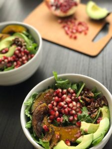 Arugula Salad with Roasted Kabocha, Pomegranate and Avocado | www.alldayieat.com