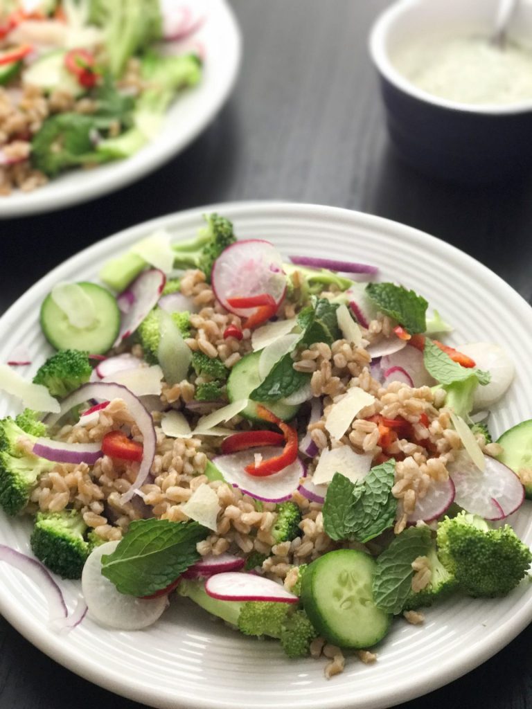 Warm Farro Salad with Easter Egg Radishes and Broccoli | www.alldayieat.com