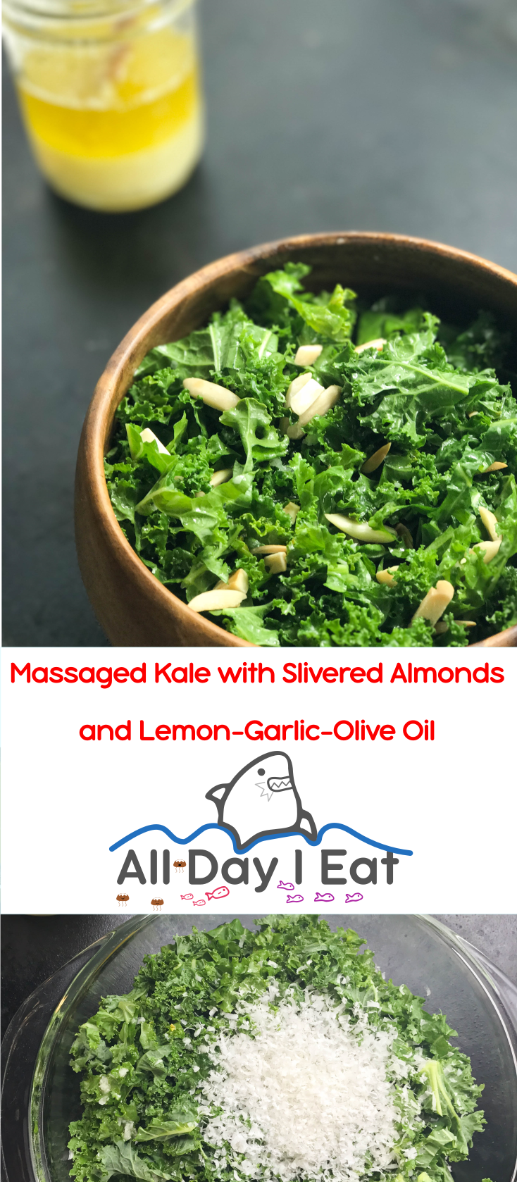Massaged Kale with Slivered Almonds and Lemon-Garlic-Olive Oil | www.alldayieat.com