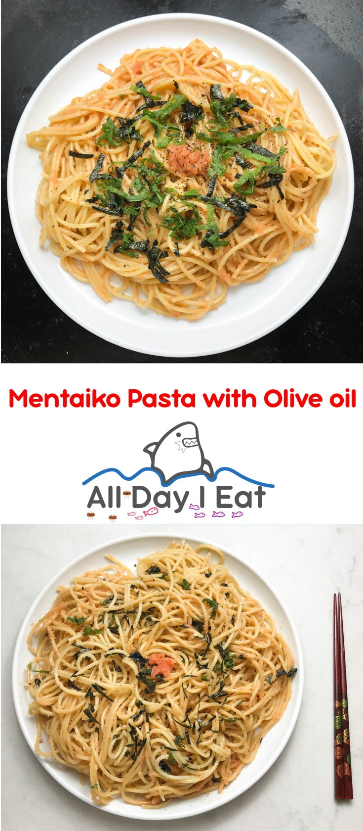 Mentaiko Pasta with Olive Oil and Shiso - A Savory Japanese style Pasta you Must try!! | www.alldayieat.com 