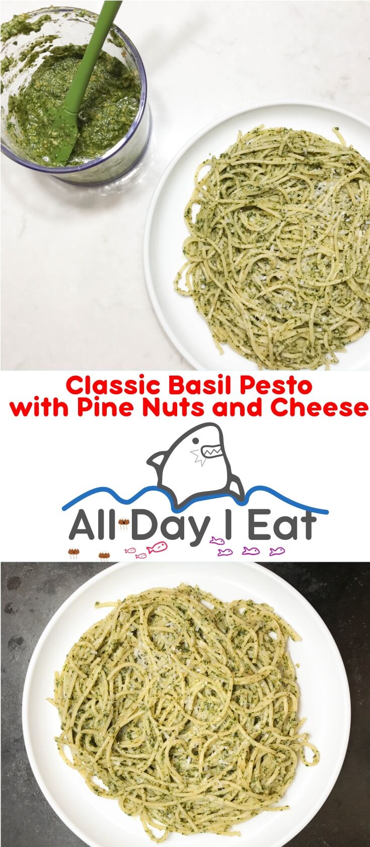 Classic Basil Pesto with Pine Nuts and Cheese. I made this with my Aerogarden grown hydroponic Sweet Italian Basil! It was one of the best I've ever tasted you have to try it!!! | www.alldayieat.com