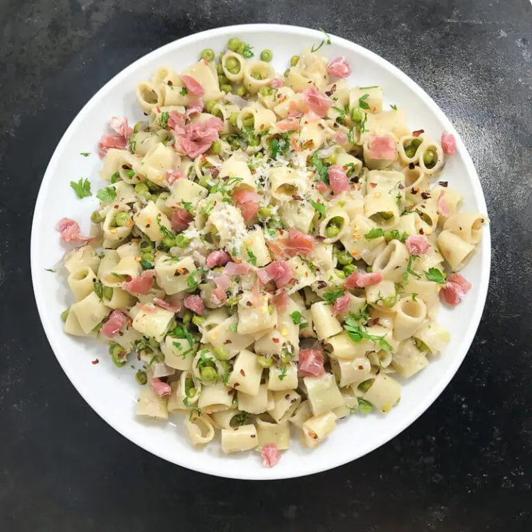 ditali lisci with pancetta and peas