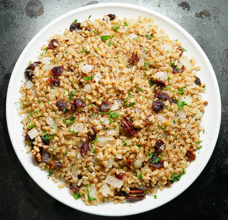 Warm Farro with Buttered Onions, Cranberries, and Pecans-4