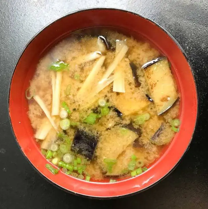Miso Soup with Eggplant and Gobo