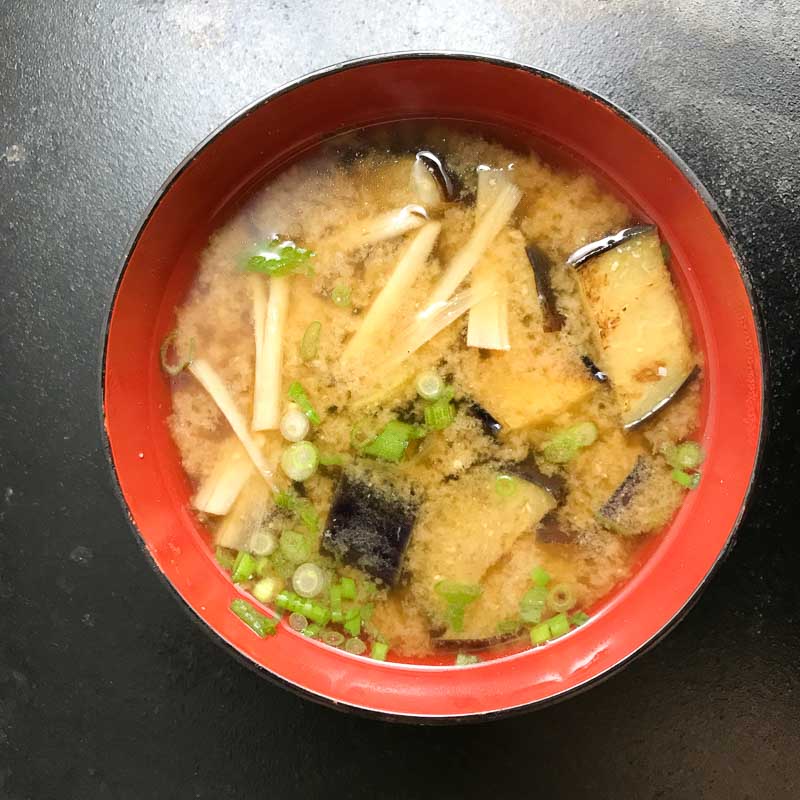Miso Soup with Eggplant and Gobo