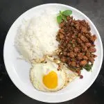 Pad Kra Pao Moo (Stir Fried Pork with Thai Holy Basil) top view