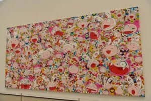 A large painting with many cartoon characters on it.