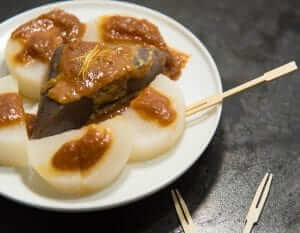 daikon and konnyaku dengaku (miso glaze)- plate