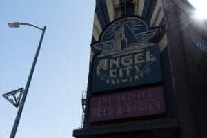 A sign for angel city brewing.