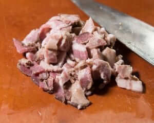 kinoko pasta bacon closeup