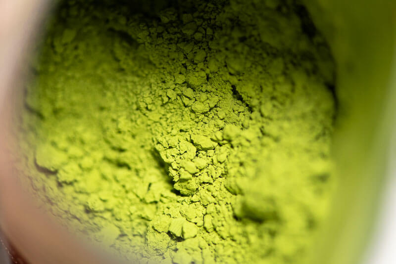Matcha Purin (Japanese style custard pudding with green tea)-matcha closeup