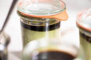 Matcha Purin (Japanese style custard pudding with green tea)-close angle