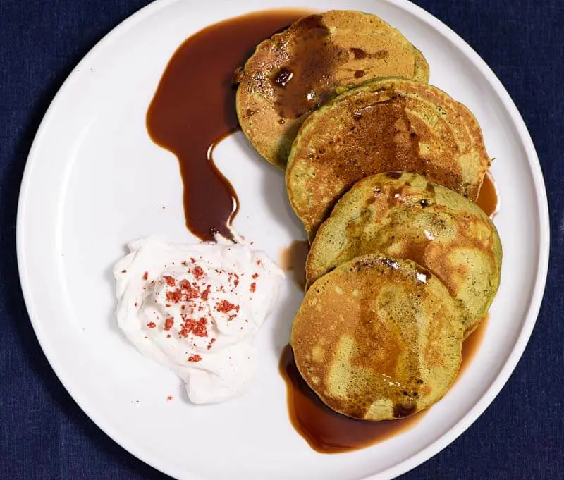 Delicious Matcha Pancakes with Kuromitsu & Vanilla Bean Cream