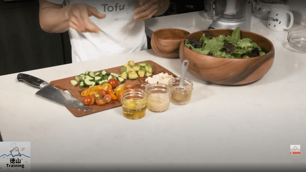 Salad with shiokoji dressing ingredients and preparation