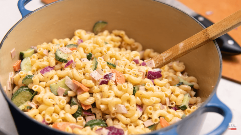Japanese style macaroni salad with ham