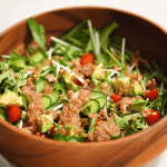 Japanese style salad with mizuna and onion dressing