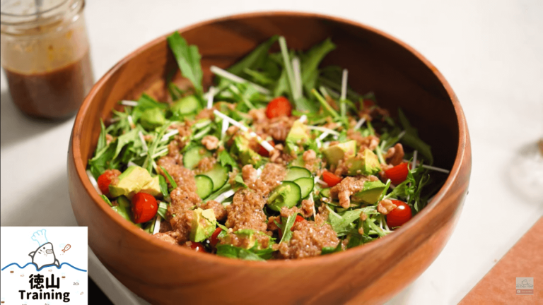 Japanese style salad with mizuna and onion dressing