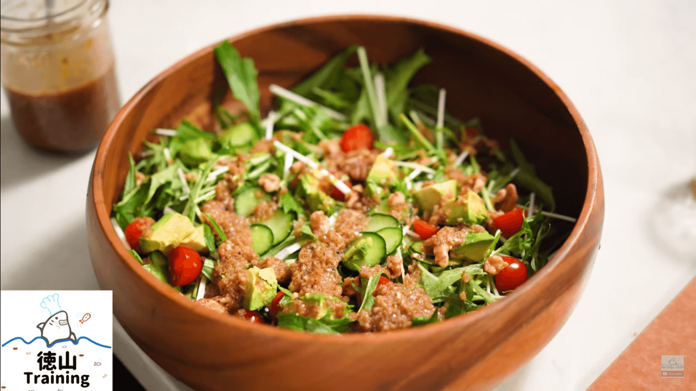 Japanese style salad with mizuna and onion dressing