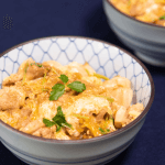 Oyakodon with dashi angle view