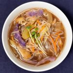 Shirataki vegetable soup japanese style soup top view
