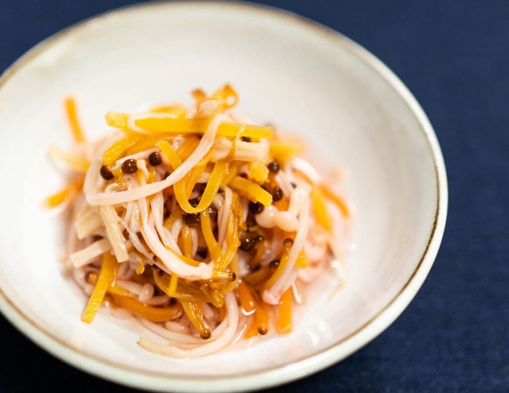 enoki mushroom amasuzuke closeup