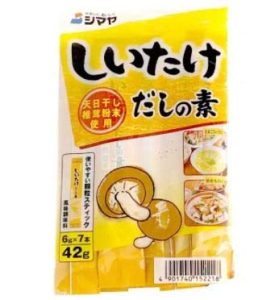 Shimaya shiitake dashi in color yellow packaging