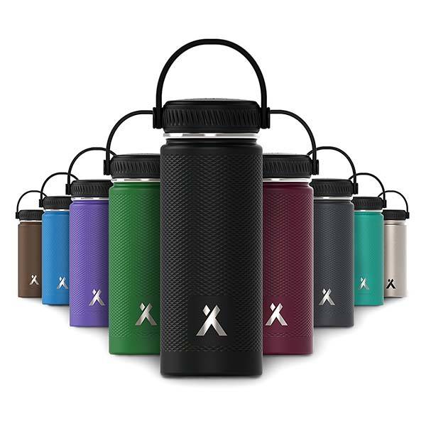 A group of water bottles in different colors.