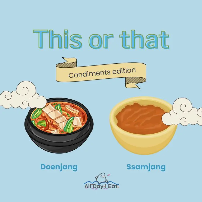 Two bowls of doenjang and ssamjang, with vibrant red ssamjang and darker doenjang, showcasing their textures and colors.