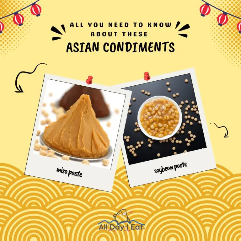 Comparison of miso paste and soybean paste with text: 'All You Need to Know About These Asian Condiments.'