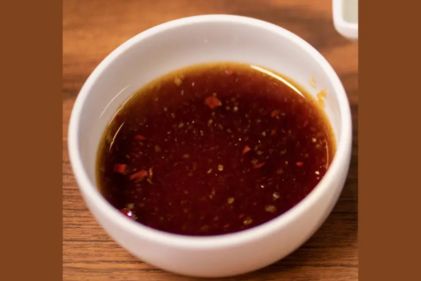 Japanese ponzu sauce in a dipping bowl
