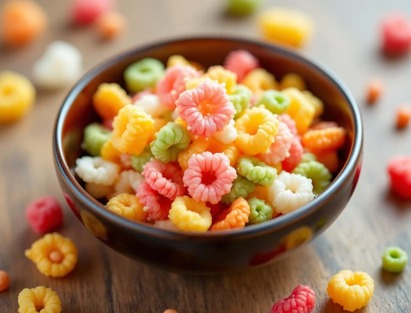 Hina arare colorful rice crackers in lacquer dish for Hinamatsuri