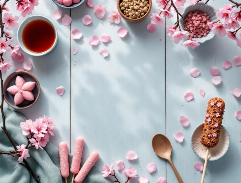 Sakura foods and cherry blossom treats arranged on a traditional Japanese plate
