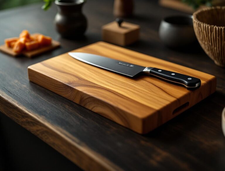 Ginkgo wood manaita cutting board with Japanese sushi knife