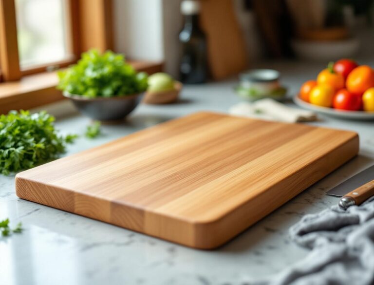 Hinoki wood cutting board on a Japanese kitchen counter with knife